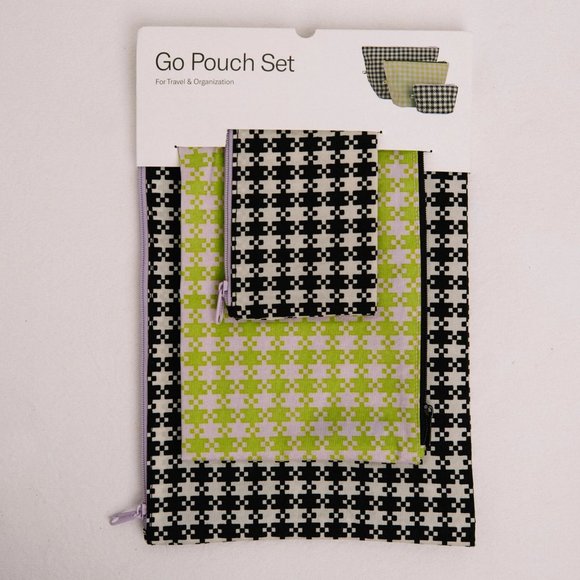 NWT Baggu Go Pouch Set - Black Pistachio Pixel Gingham - Picture 4 of 5